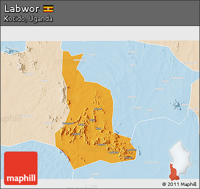 Political 3D Map of Labwor, lighten