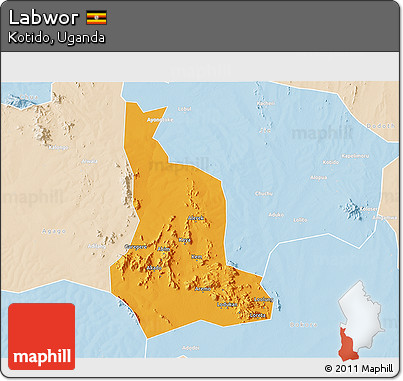 Political 3D Map of Labwor, lighten