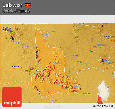 Political 3D Map of Labwor, physical outside