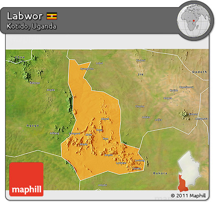 Political 3D Map of Labwor, satellite outside