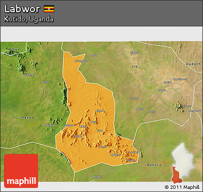 Political 3D Map of Labwor, satellite outside