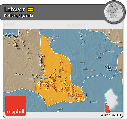 Political 3D Map of Labwor, semi-desaturated