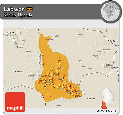 Political 3D Map of Labwor, shaded relief outside