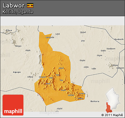 Political 3D Map of Labwor, shaded relief outside