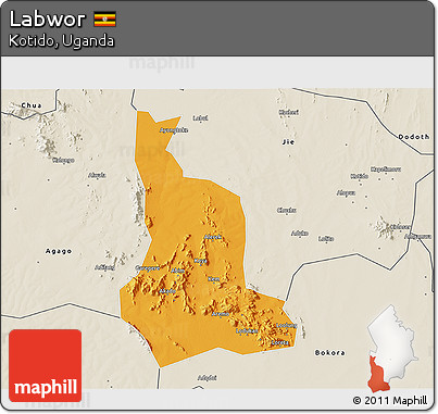 Political 3D Map of Labwor, shaded relief outside