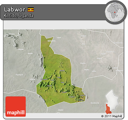 Satellite 3D Map of Labwor, lighten, semi-desaturated