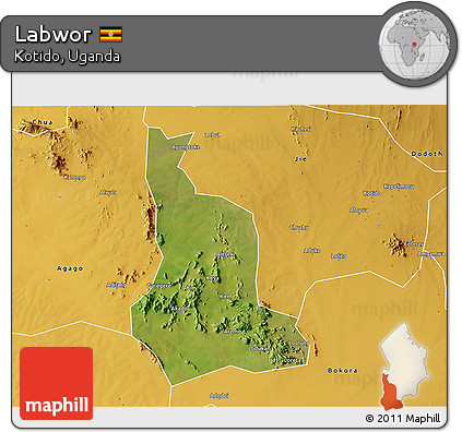 Satellite 3D Map of Labwor, physical outside