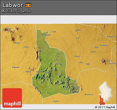 Satellite 3D Map of Labwor, physical outside