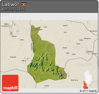 Satellite 3D Map of Labwor, shaded relief outside