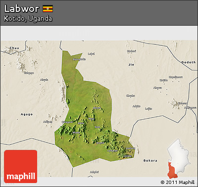 Satellite 3D Map of Labwor, shaded relief outside