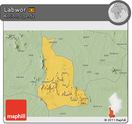 Savanna Style 3D Map of Labwor