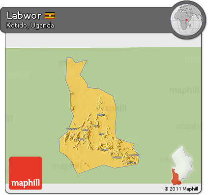 Savanna Style 3D Map of Labwor, single color outside