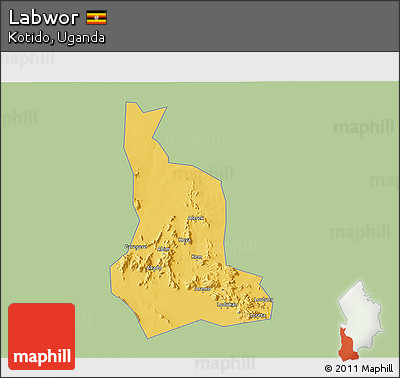Savanna Style 3D Map of Labwor, single color outside