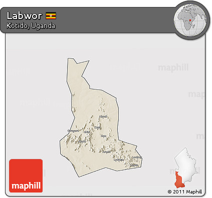 Shaded Relief 3D Map of Labwor, cropped outside