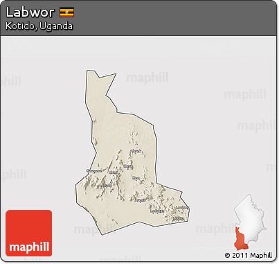 Shaded Relief 3D Map of Labwor, cropped outside