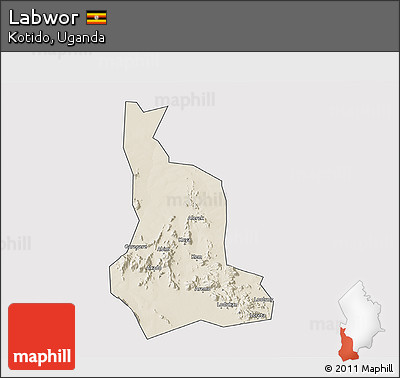 Shaded Relief 3D Map of Labwor, cropped outside