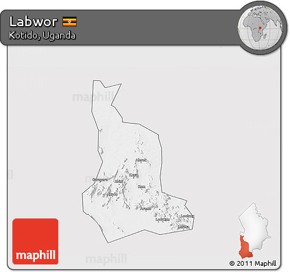 Silver Style 3D Map of Labwor, single color outside