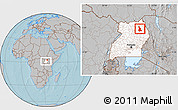 Gray Location Map of Labwor, highlighted country, within the entire country, hill shading