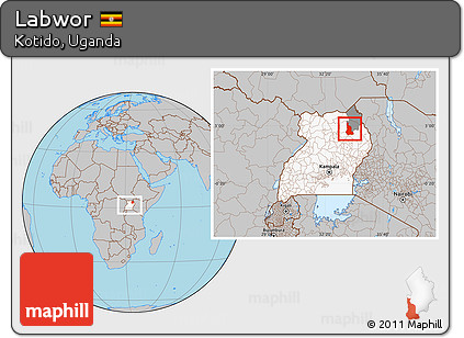 Gray Location Map of Labwor, highlighted country, highlighted parent region, within the entire country