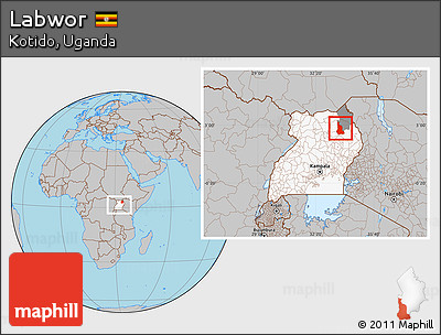Gray Location Map of Labwor, highlighted country, highlighted parent region, within the entire country