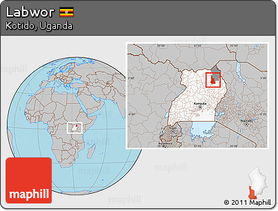 Gray Location Map of Labwor, highlighted country, highlighted parent region, within the entire country