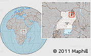 Gray Location Map of Labwor, highlighted country, highlighted parent region, within the entire country, hill shading