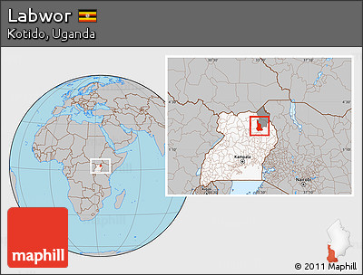 Gray Location Map of Labwor, highlighted country, highlighted parent region