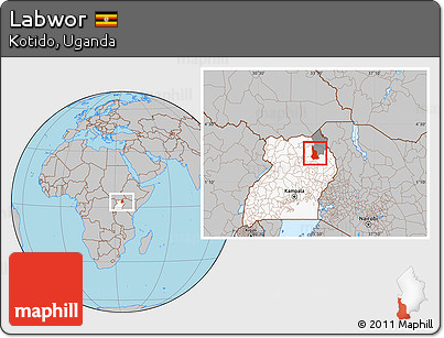 Gray Location Map of Labwor, highlighted country, highlighted parent region