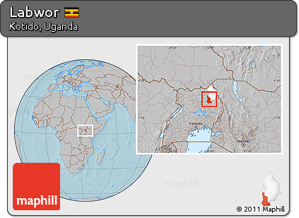 Gray Location Map of Labwor, highlighted parent region, hill shading