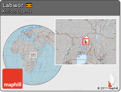 Gray Location Map of Labwor, highlighted parent region, hill shading