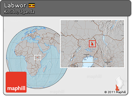Gray Location Map of Labwor, hill shading