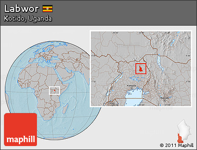 Gray Location Map of Labwor, hill shading