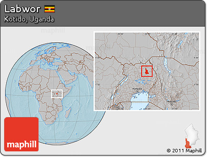 Gray Location Map of Labwor, hill shading