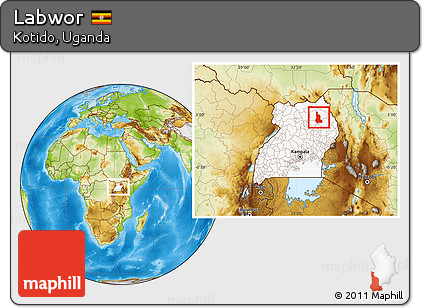 Physical Location Map of Labwor, highlighted country, within the entire country