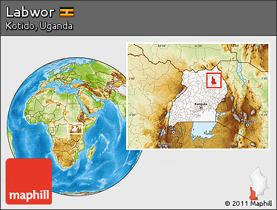 Physical Location Map of Labwor, highlighted country, within the entire country