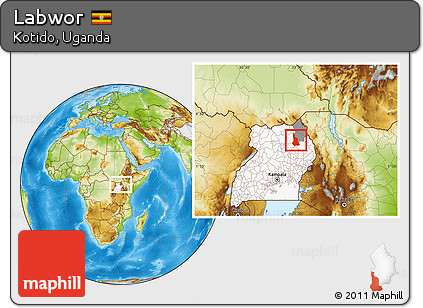 Physical Location Map of Labwor, highlighted country, highlighted parent region
