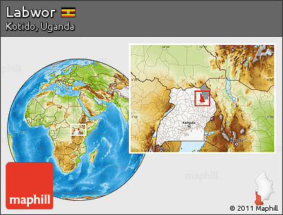 Physical Location Map of Labwor, highlighted country, highlighted parent region