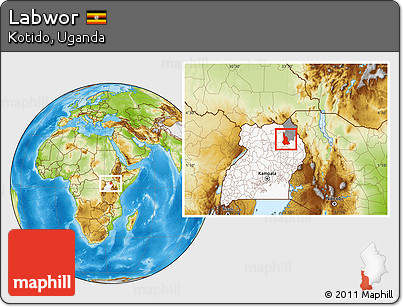 Physical Location Map of Labwor, highlighted country, highlighted parent region