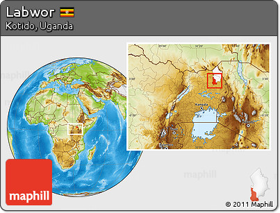 Physical Location Map of Labwor, highlighted parent region, within the entire country