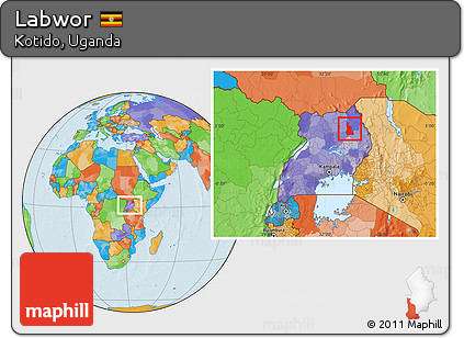 Political Location Map of Labwor, within the entire country