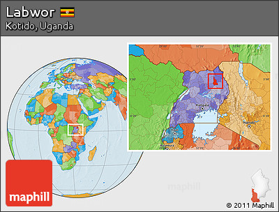 Political Location Map of Labwor, within the entire country