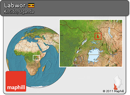 Satellite Location Map of Labwor, within the entire country