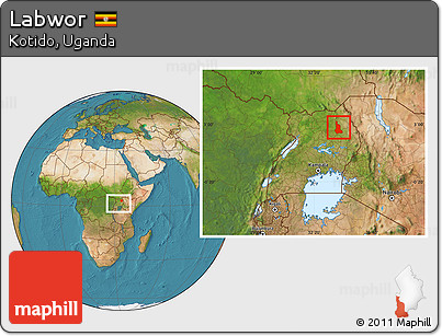 Satellite Location Map of Labwor, within the entire country