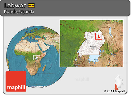 Satellite Location Map of Labwor, highlighted country, within the entire country