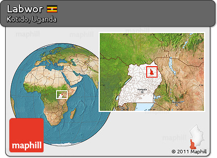 Satellite Location Map of Labwor, highlighted country