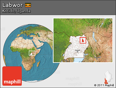 Satellite Location Map of Labwor, highlighted country