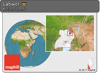 Satellite Location Map of Labwor, highlighted country, highlighted parent region