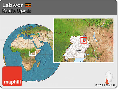 Satellite Location Map of Labwor, highlighted country, highlighted parent region