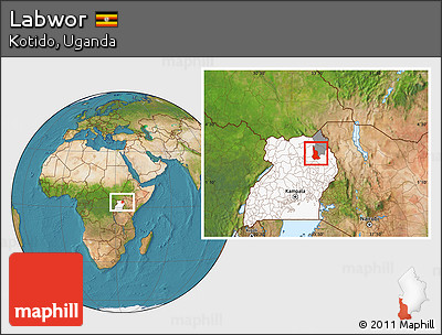 Satellite Location Map of Labwor, highlighted country, highlighted parent region