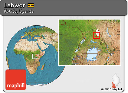 Satellite Location Map of Labwor, highlighted parent region, within the entire country
